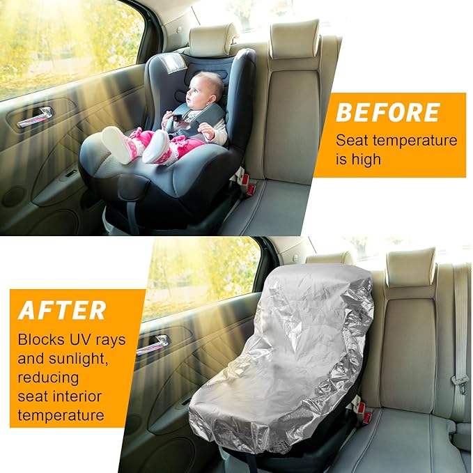 BBTO 2 Pcs Car Seat Sun Shade Covers Baby Car Seat Coolers Protector Reflective Carseat Sunshade Infant Shield Heat UV Sunlight Keep Baby Toddler Child Cool Travel Safety(Classic,Silver)