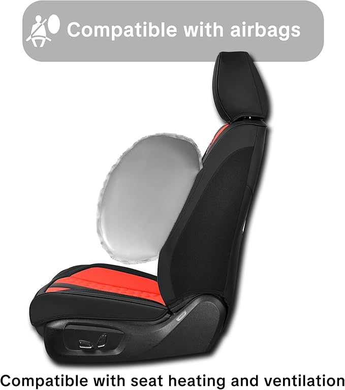 Red Car Seat Covers Full Set – Luxury Waterproof Leather Auto Seat Protector with Airbag Compatible Design, Breathable Non-Slip Cushion, Easy Installation, Fits Most Cars