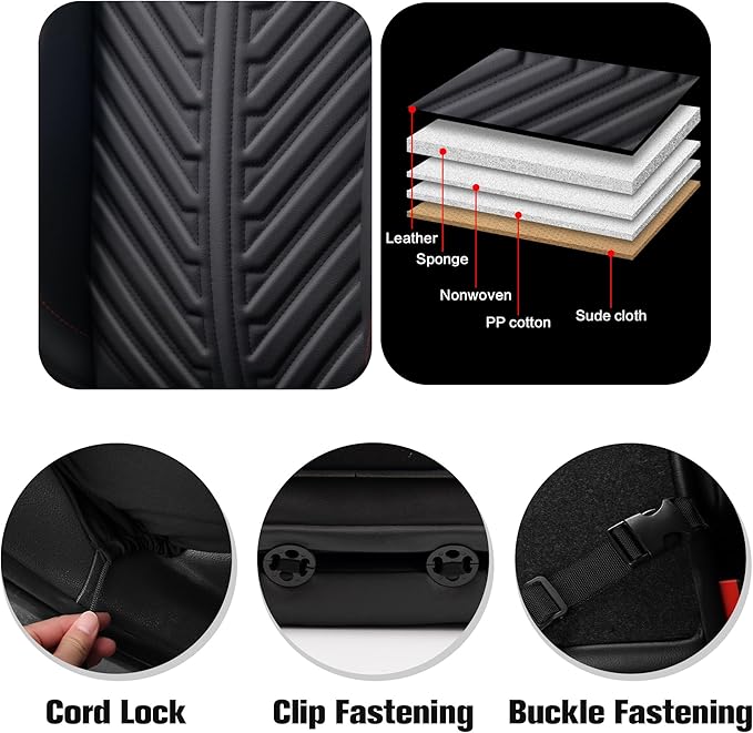 PU Leather Car Seat Covers Front Set – Waterproof seat Cover for Cars，3D Foam Support Automotive seat Covers ，Airbag Compatible, Universal Fit for Cars SUVs Trucks Sedans（Black）