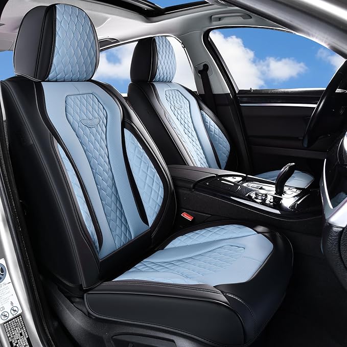 Coverado Auto Seat Covers, Car Seat Covers Full Set, Blue Car Seat Cover, Driver Seat Covers Front Seats Rear Seat Cover, Luxury Car Seat Cushion,Leather Seat Cover Seat Protector Fit for Most Cars