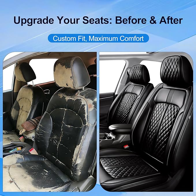 Fit Prologue Car Seat Covers (Front Pair) for Select Honda Prologue 2024-2026 - Premium Full Coverage Leather, Airbag Compatible, Waterproof & All Weather Seat Cushion Protector, Black