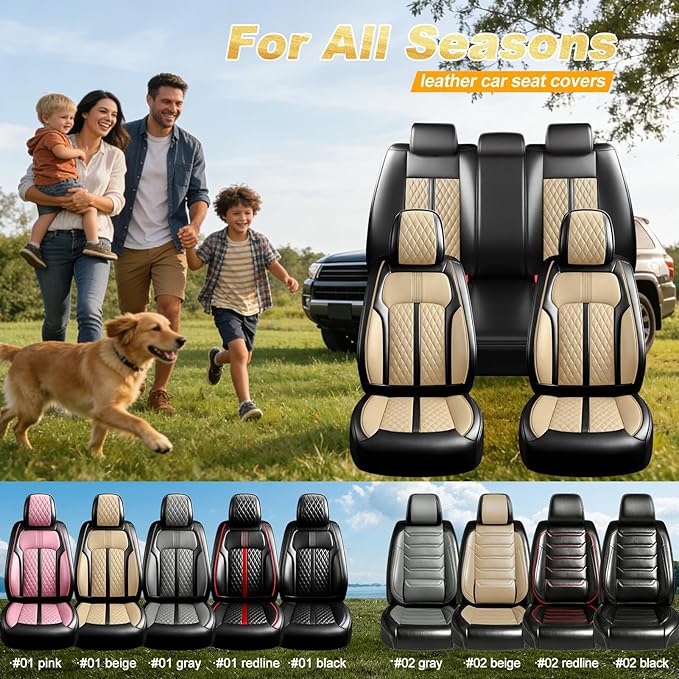 Fit Civic Car Seat Covers for Honda Civic 2020-2026 Sedan(Not for Coupe) - Premium Full Coverage Leather, Waterproof All Weather Breathable Seat Cushion Protector, Front Pair Black+Beige