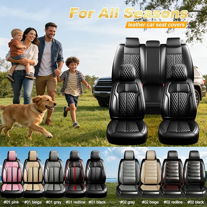 Fit Prologue Car Seat Covers (Front Pair) for Select Honda Prologue 2024-2026 - Premium Full Coverage Leather, Airbag Compatible, Waterproof & All Weather Seat Cushion Protector, Black