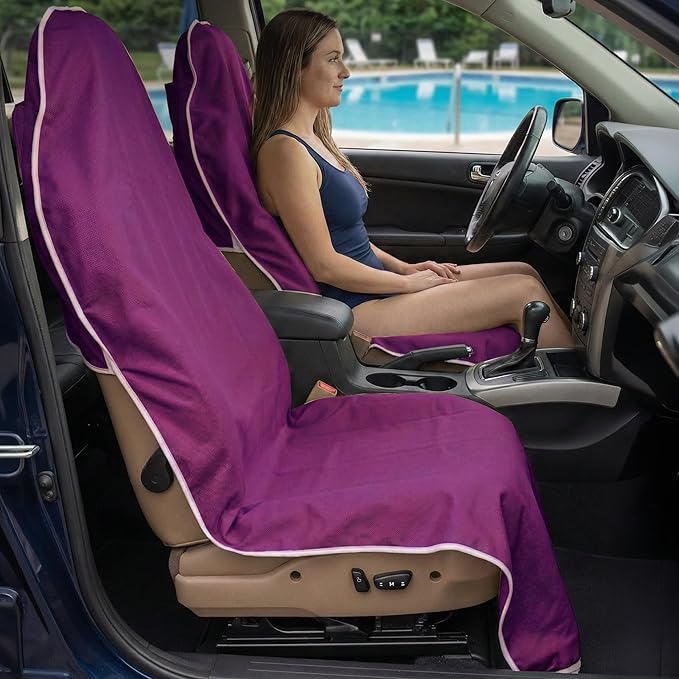 Dri Seats Waterproof Car Seat Cover – Premium Sweat Towel with Slip Resistant Backing for Front Seats in Cars, Trucks, SUVs – Universal Seat Covers & Liner, Easy Install (Purple, Large)