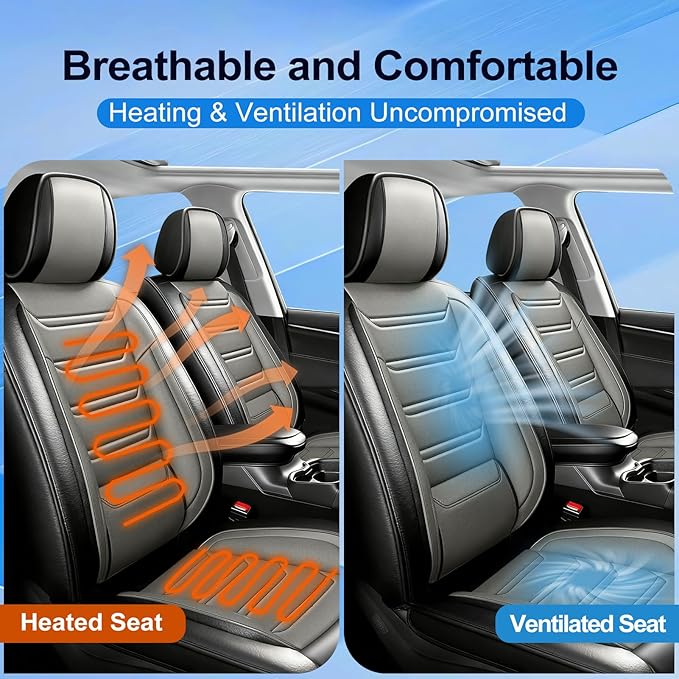 Fit Civic Car Seat Covers for Honda Civic 2020-2026 Sedan(Not for Coupe) - Premium Full Coverage Leather, Waterproof All Weather Breathable Seat Cushion Protector, Full Set, Black+Gray
