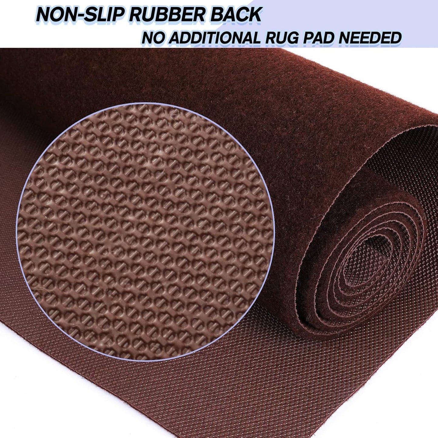 Custom Size Backed Non-Slip Area Rugs Runner, Easy Clean, Waterproof Runner Rugs for Hallway Entryway, Kitchen, Laundry, 4FT x 60FT, Brown