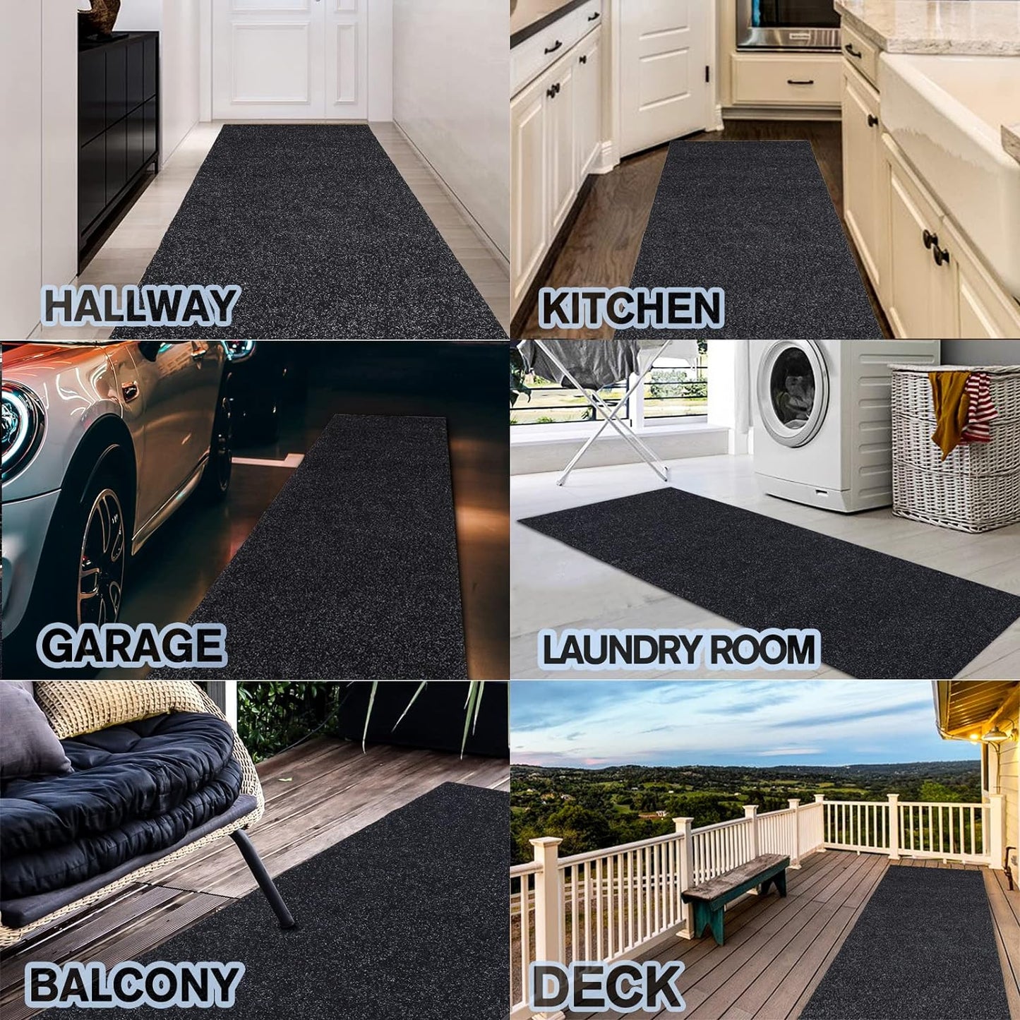Custom Size Backed Non-Slip Area Rugs Runner, Easy Clean, Waterproof Runner Rugs for Hallway Entryway, Kitchen, Laundry, 4FT x 8FT, Black