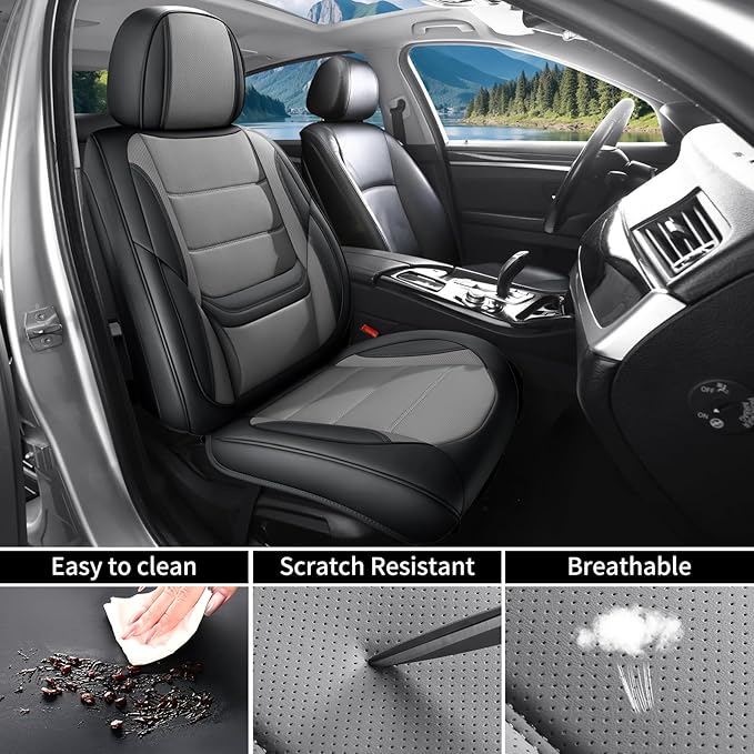 Car Seat Covers Full Set Custom Fit for Ford Fusion 2007-2020 - Premium Faux Leather with Lumbar Support, Waterproof, Breathable, Anti-Slip, Easy to Install &Protectors (Black&Gray,Full Set)