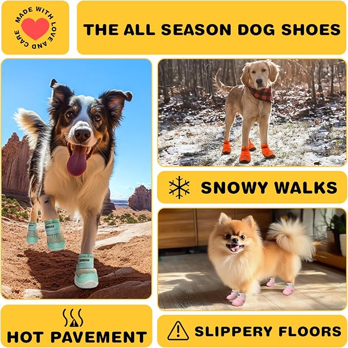 Hcpet Dog Shoes for Large Dogs, Waterproof Dog Booties for Small Medium Dogs, Anti-Slip Dog Boots & Paw Protectors for Hot Pavement Winter Snow Hiking with Reflective Straps Black Size 2