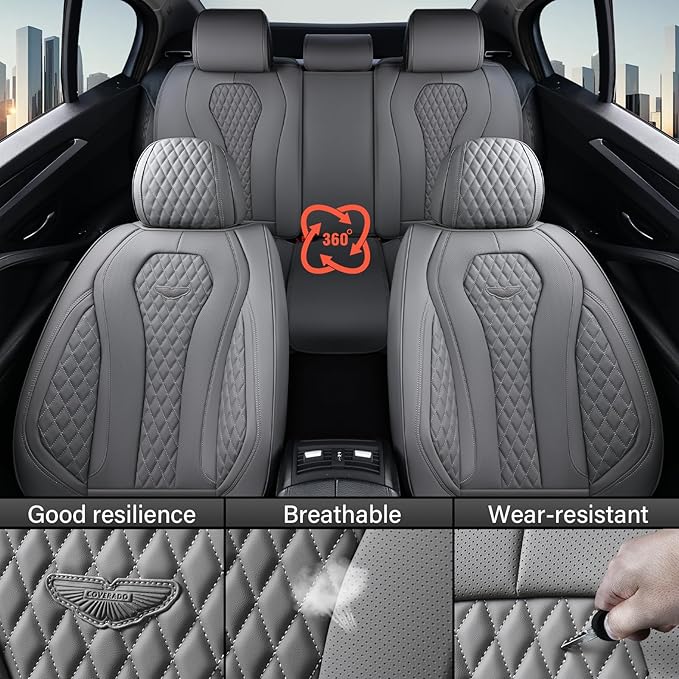 Coverado Car Seat Covers, Gray Seat Covers Full Set, Auto Seat Cover 5 Seats, Car Seat Cushion, Car Seat Covers Front Seats Back Seat Covers, Seat Cover Car Seat Protector Universal Fit Most Cars