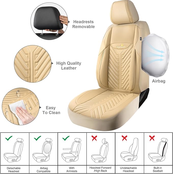 PU Leather Car Seat Covers Full Set – Waterproof seat Cover for Cars，3D Foam Support Automotive seat Covers ，Airbag Compatible, Universal Fit for Cars SUVs Trucks Sedans（Khaki）