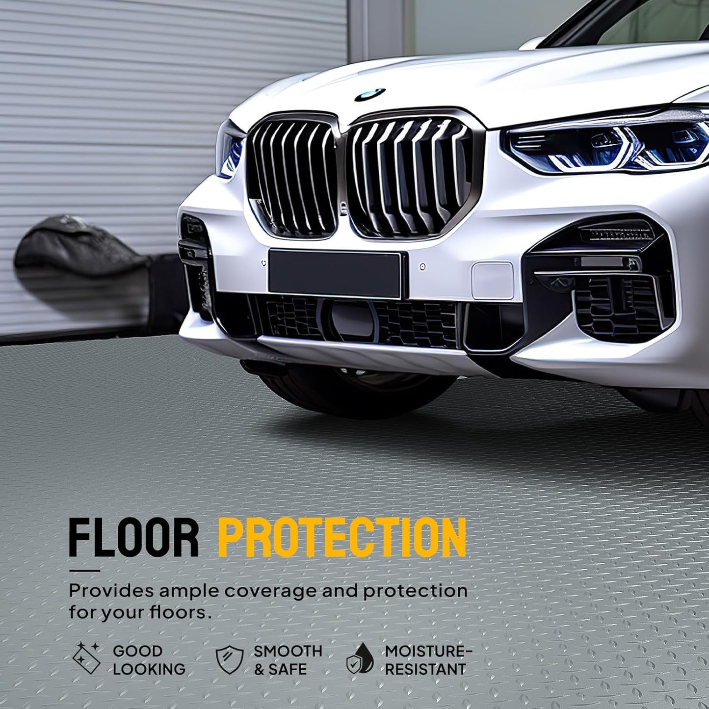 TUFFIOM 7.5 x 17 FT Garage Floor Mat, Thickened Diamond Plate PVC Garage Mats Flooring Roll for Under Car, Garage Car Parking Mats for Compact SUVs, Sports Car