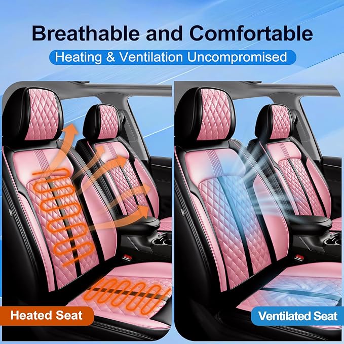 Fit CRV Car Seat Covers for Select Honda CR-V 2011-2026 - Premium Full Coverage Leather, Airbag Compatible, Waterproof & All Weather Seat Protector, Airbag Compatible, Front Pair Black+Pink