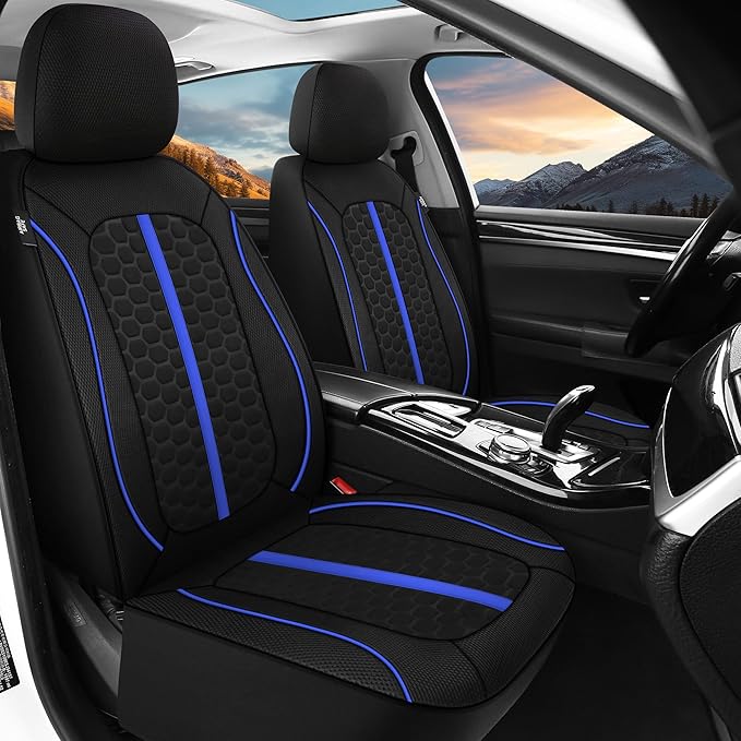 Breathable Premium Car Seat Covers Full Set，3D Air-Mesh Seat Covers for Cars，Comfortable Safety Airbag Compatible，Universal for Most Cars Sedan Truck SUV(Black/Blue)