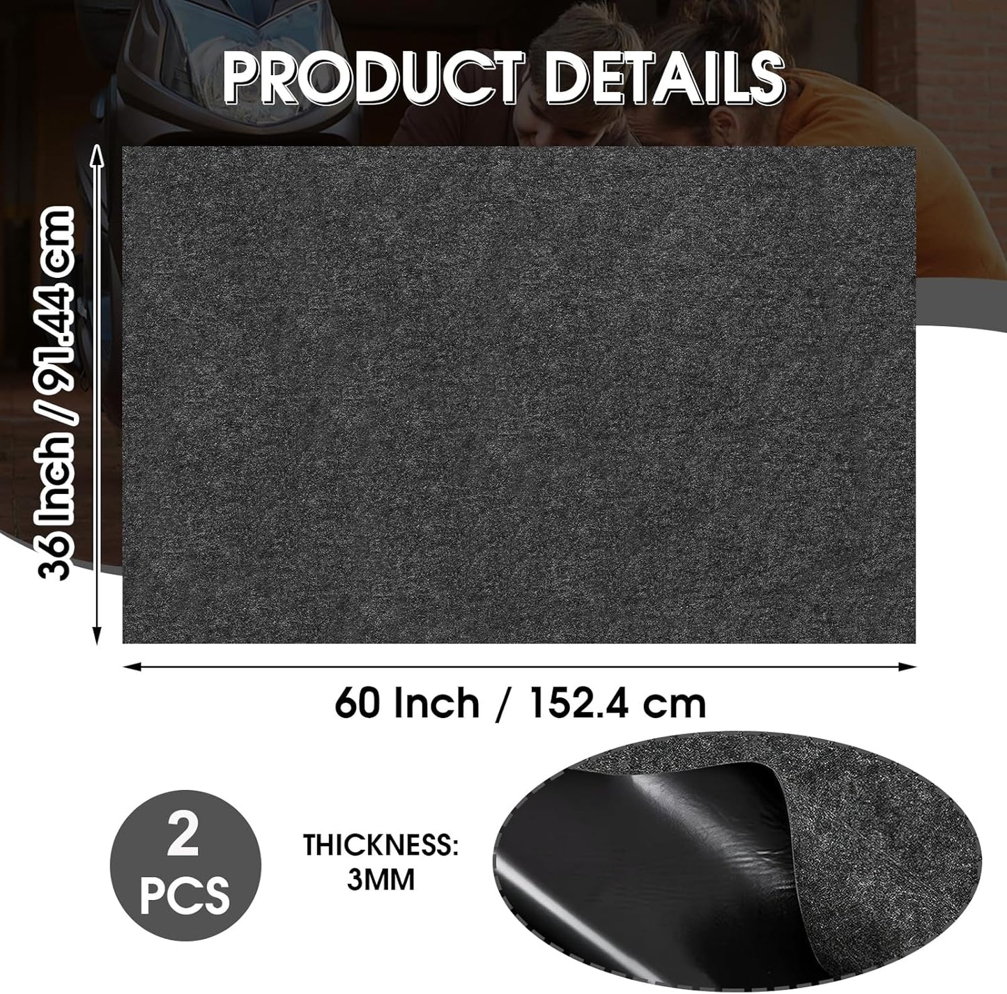 GlowShade 2 Pack Oil Spill Mat, 36 X 60 Inch Garage Floor Mat Under Car, Absorbent Oil Pads Drip Leak Mat with Weather Backing, Reusable, Washable, Non Slip, Protects Floor (2)