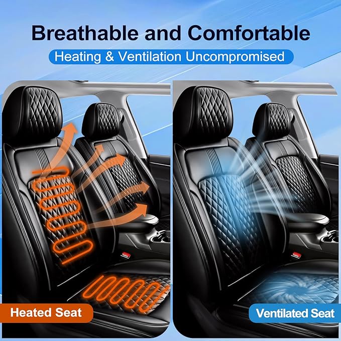 Fit HR-V Car Seat Covers (Full Set) for Select Honda HRV 2016-2025 2026 LX/EX/EXL/Sport, Premium Full Coverage Leather, Airbag Compatible, Waterproof & All Weather Seat Protector, Black