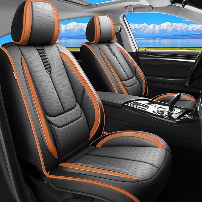Fit Accent Car Seat Covers for Hyundai Accent 2006-2025 2026 -Upgraded Premium Waterproof & Breathable Leather,Airbag Compatible,All-Weather Seat Cushion Protector,Full Set,Black-Brown