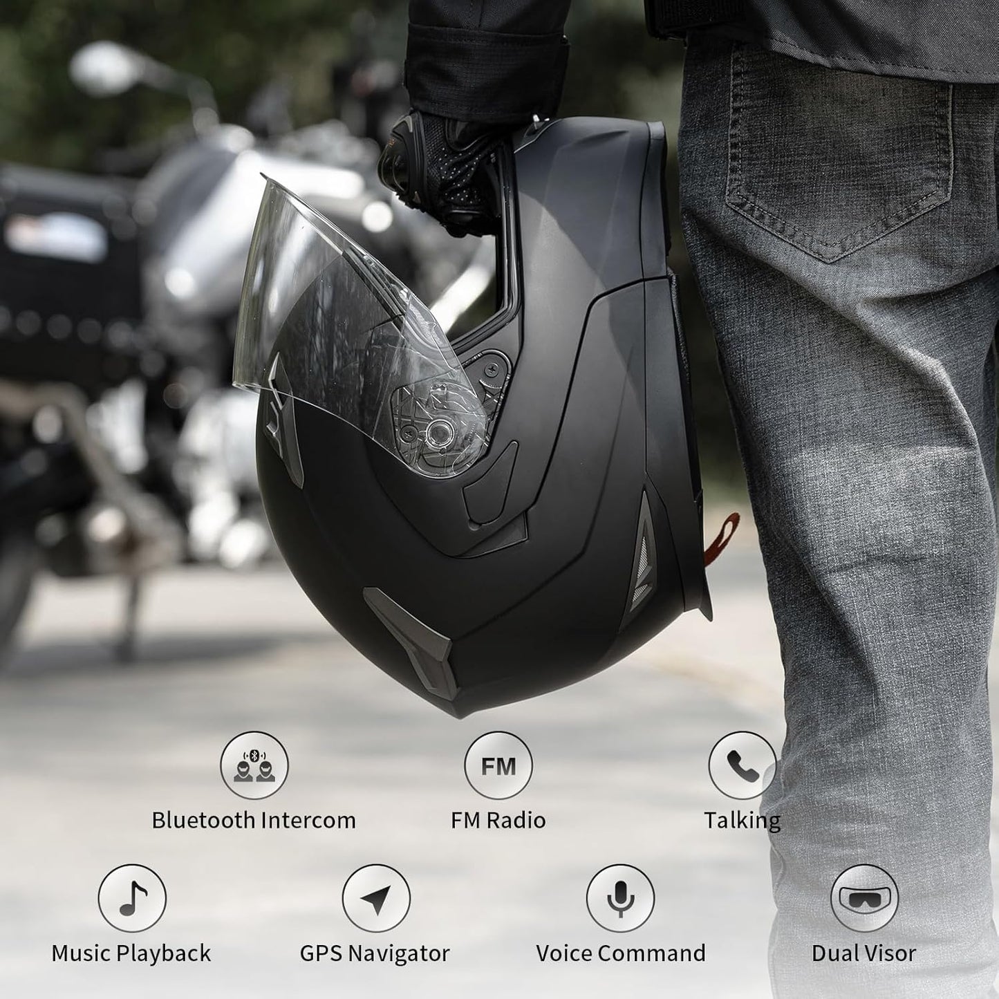Motorcycle Helmet Bluetooth 5.0 Integrated New EPS FreedConn BM2-S Modular Flip Up Dual Visor Motorbike Helmet DOT FMVSS-218 Approved MP3 FM for Adults Men Women(Small, Matte Black)