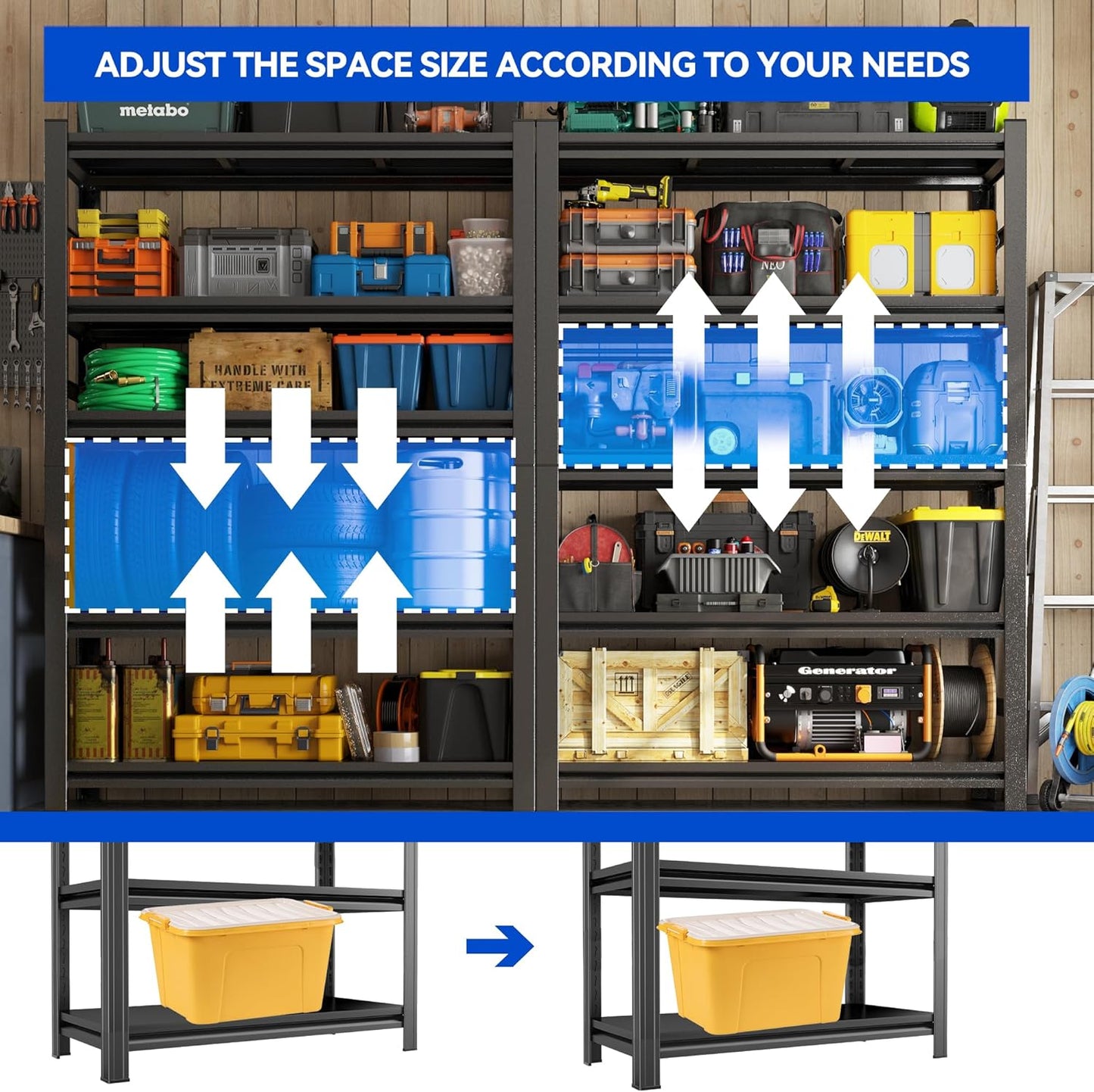 59''H Garage Shelving Heavy Duty Rack, 3000 LBS Extra Large Capacity 5 Tier Adjustable Storage Shelves, Metal Industrial Shelf Units for Garage, Basement and Warehouse, 59''H×31.5''W×13.78''D, Black