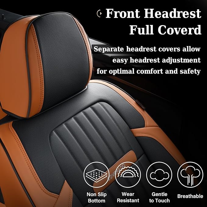 Coverado Car Seat Covers Front, Seat Covers for Cars, Waterproof 2-Pack Car Seat Cushions, Leather Carseat Seat Protectors, Universal Seat Covers Fit for Most Sedans SUV Pick-up Trucks(Brown&Black)