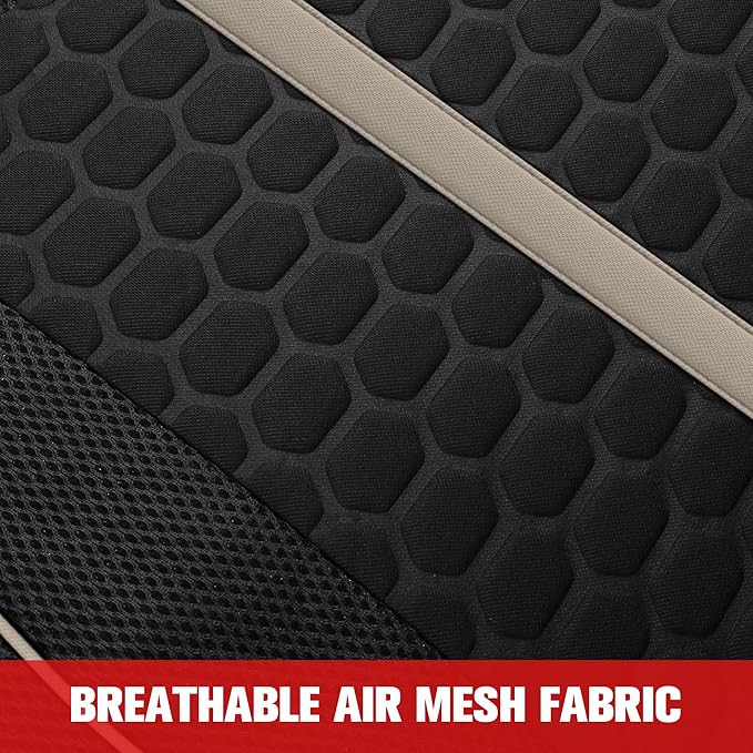 Breathable Premium Car Seat Covers Front Set，3D Air-Mesh Seat Covers for Cars，Comfortable Safety Airbag Compatible，Universal for Most Cars Sedan Truck SUV(Black/Beige)