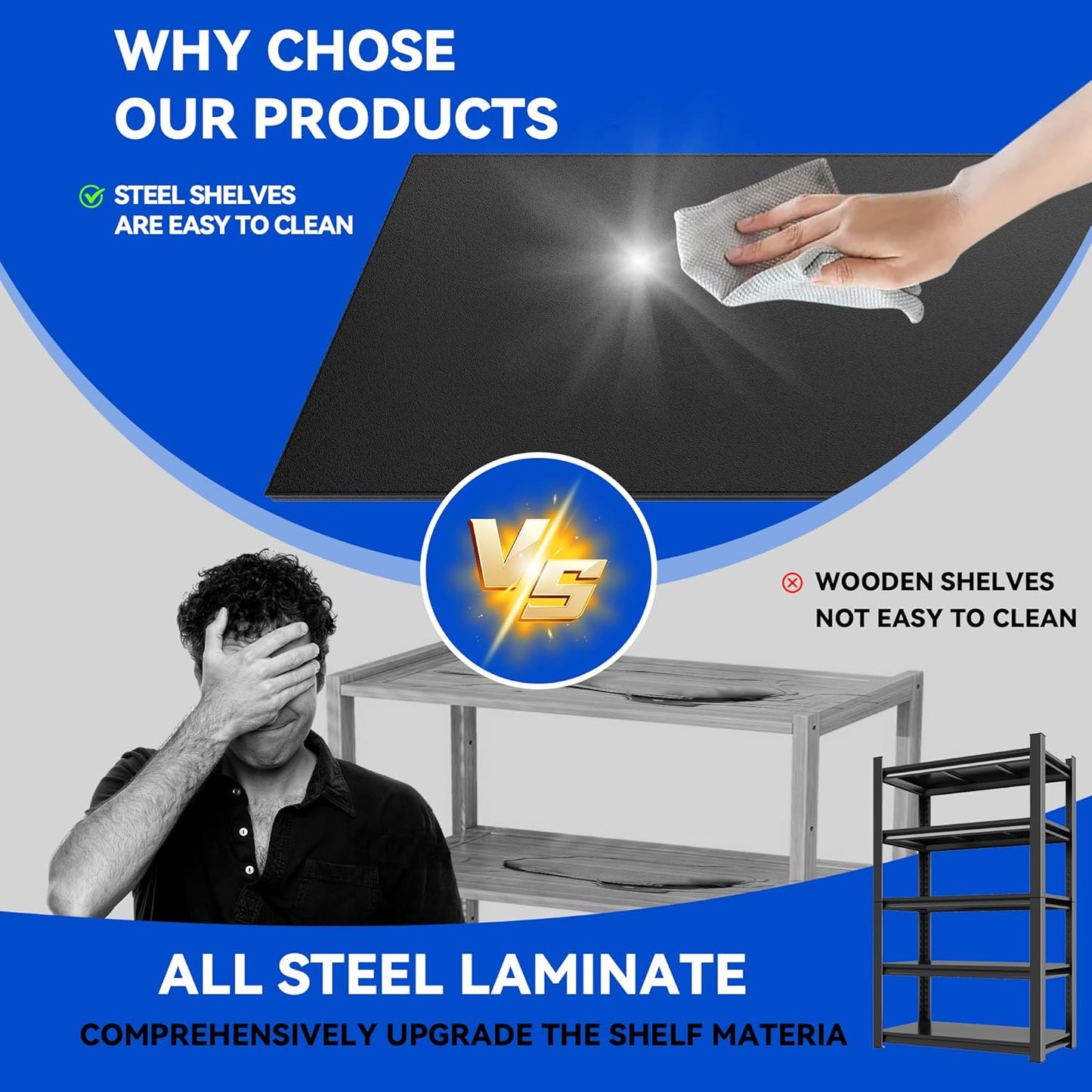 59"H Garage Shelving Heavy Duty Rack, 3000 LBS Extra Large Capacity 5 Tier Adjustable Storage Shelves, Metal Industrial Shelf Units for Garage, Basement and Warehouse, 59"H×27.6"W×13.8"D, Black