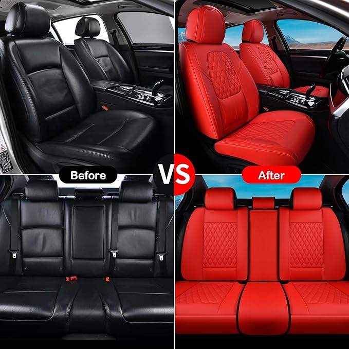 Coverado Seat Covers, Car Front Seat Covers with Backrest, Nappa Leather Car Seat Protectors,Waterproof &Breathable,Anti-Slip Automotive Seat Cushion, Universal Fit for Most Vehicles,2Pcs Red