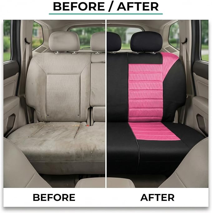 FH Group Automotive Car Seat Covers Rear Set Premium 3D Air Mesh Seat Covers, Airbag Compatible and Split Bench Cover Universal Fit Interior Accessories for Cars Trucks and SUVs - Pink