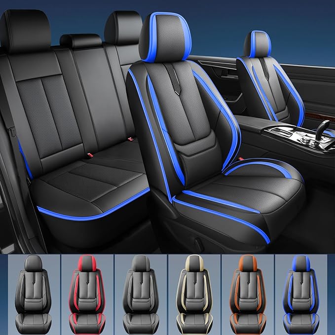 Fit Passport Car Seat Covers for Honda Passport 2019-2025 2026 - Upgraded Premium Waterproof & Breathable Leather,Airbag Compatible,All-Weather Seat Cushion Protector,Full Set,Black-Blue