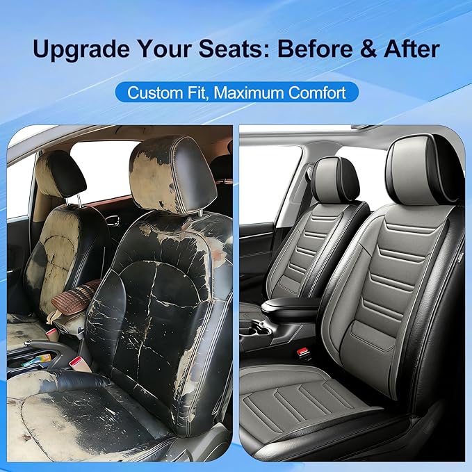 Fit Insight Car Seat Covers for Honda Insight 2010-2022 Premium Leather, Airbag Compatible, Scratch-Resistant, Waterproof All Weather Seat Protector, Airbag Compatible, Front Pair Black+Gray