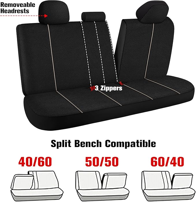 Breathable Premium Car Seat Covers Full Set，3D Air-Mesh Seat Covers for Cars，Comfortable Safety Airbag Compatible，Universal for Most Cars Sedan Truck SUV(Black/Beige)