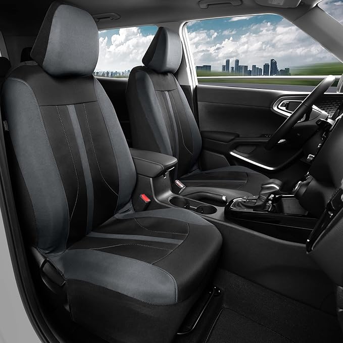Motor Trend Gray Cloth Car Seat Covers for Front Seats – Premium Automotive Bucket Seat Covers, Made for Vehicles with Removable Headrests, Interior Covers for Car Truck Van SUV Seat Protector