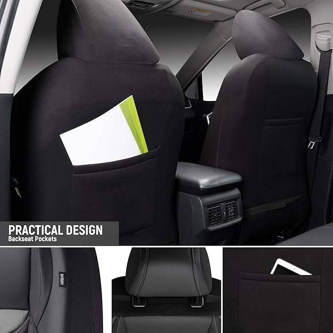 PU Leather Car Seat Covers Front Set – Waterproof seat Cover for Cars，3D Foam Support Automotive seat Covers ，Airbag Compatible, Universal Fit for Cars SUVs Trucks Sedans（Black/Grey）