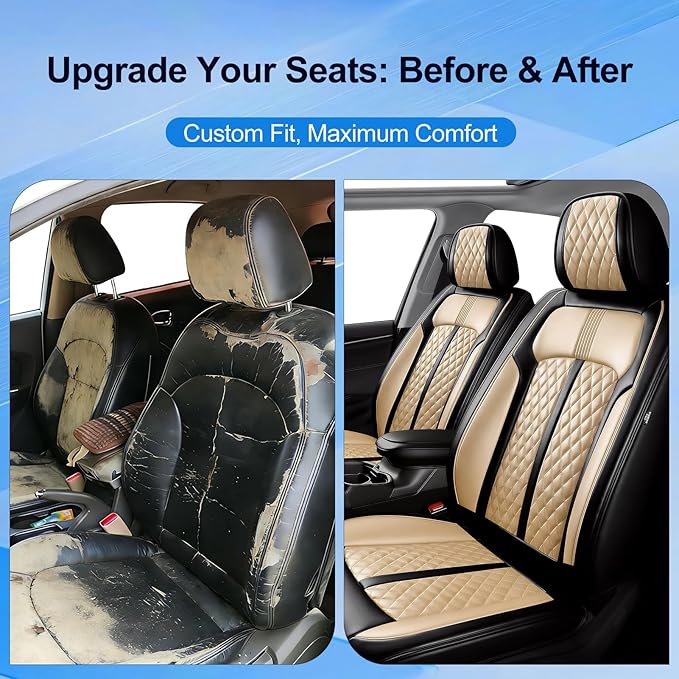 Fit Accord Car Seat Covers for Select Honda Accord 2012-2026 - Premium Full Coverage Leather, Airbag Compatible, Waterproof & All Weather Seat Protector, Front Pair Black+Beige