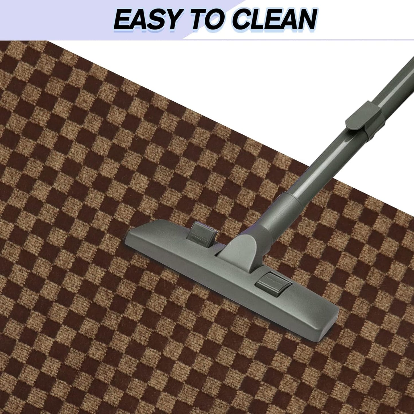 Custom Size Backed Non-Slip Area Rugs Runner, Easy Clean, Waterproof Runner Rugs for Hallway Entryway, Kitchen, Laundry, 2FT x 12FT, Brown Checkered
