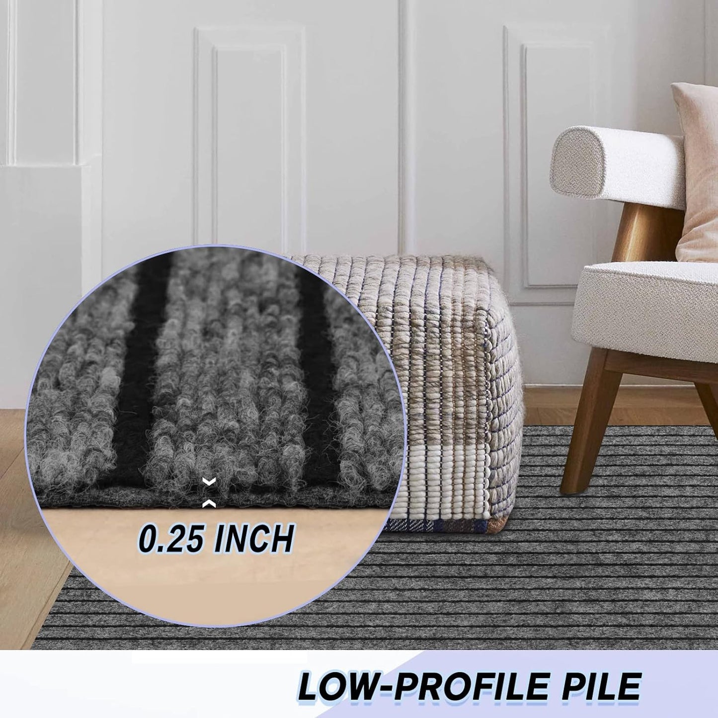 Custom Size Backed Non-Slip Area Rugs Runner, Easy Clean, Waterproof Runner Rugs for Hallway Entryway, Kitchen, Laundry, 4FT x 21FT, Gray Stripe