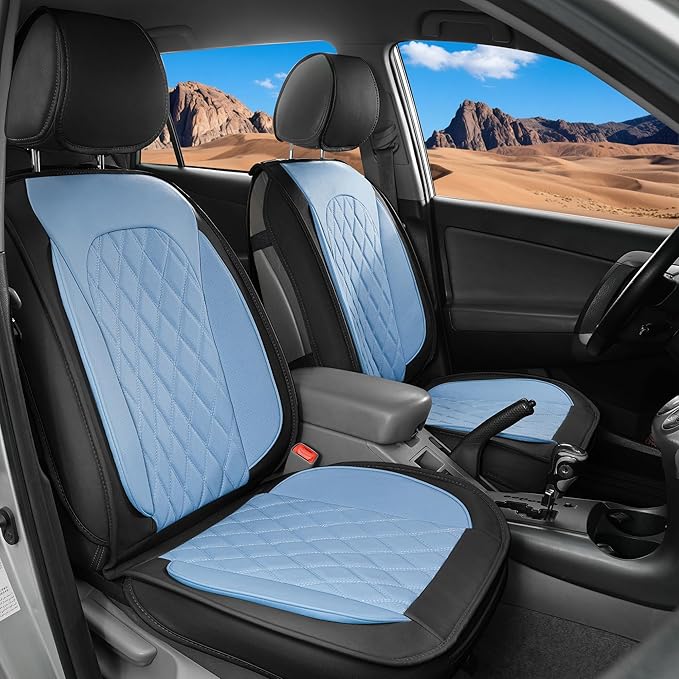 LINGVIDO Car Seat Covers for Front Seats (2 Seats) - Premium Perforated Nappa Leather,Waterproof Shield, Omni-Adapt Fit for SUVs Sedans, Ideal for Rideshare & Pets