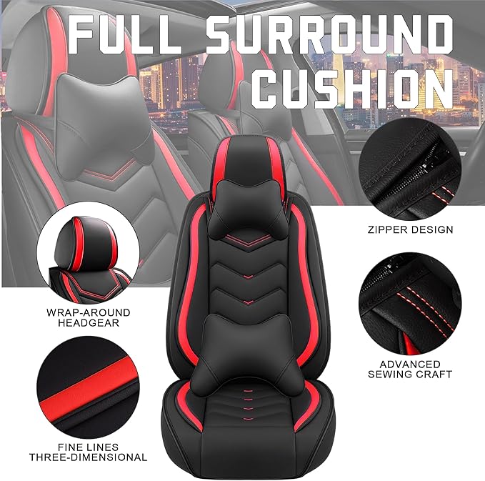 CTDS Car Seat Covers for Honda Accord 2000-2026, Stylish Sport Seat Cover, Premium Nappa Leather Car Seat Cover. Automobile Seat Covers Sets.(Luxury 2 Seats/Black Red)