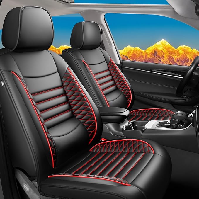 Fit Crosstrek Car Seat Covers for Subaru Crosstrek 2016-2025 2026 - Upgraded Premium Waterproof & Breathable Leather, Airbag Compatible, All-Weather Seat Cushion Protector(2 Front/Black+Red)