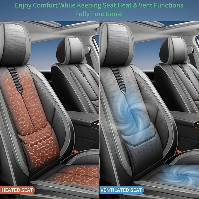Fit Santa Cruz Car Seat Covers for Hyundai Santa Cruz 2022-2025 2026-Upgraded Premium Waterproof & Breathable Leather,Airbag Compatible,All-Weather Seat Cushion Protector,Full Set,Black-Grey