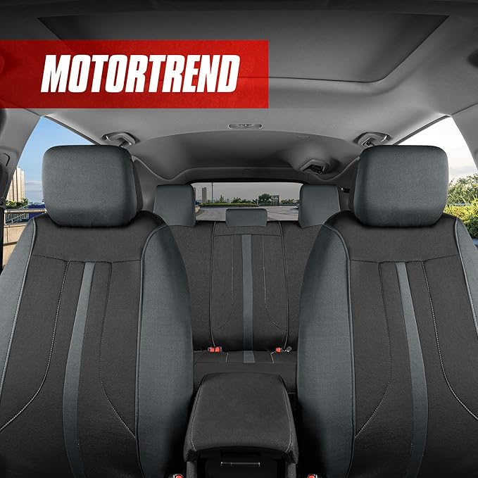 Motor Trend Black & Gray Car Seat Covers Full Set – Front Seat Covers & Rear Bench Seat Cover – Airbag Compatible, 60/40 Split Bench for Smaller Trucks, Cars & SUVs – Automotive Interior Accessories