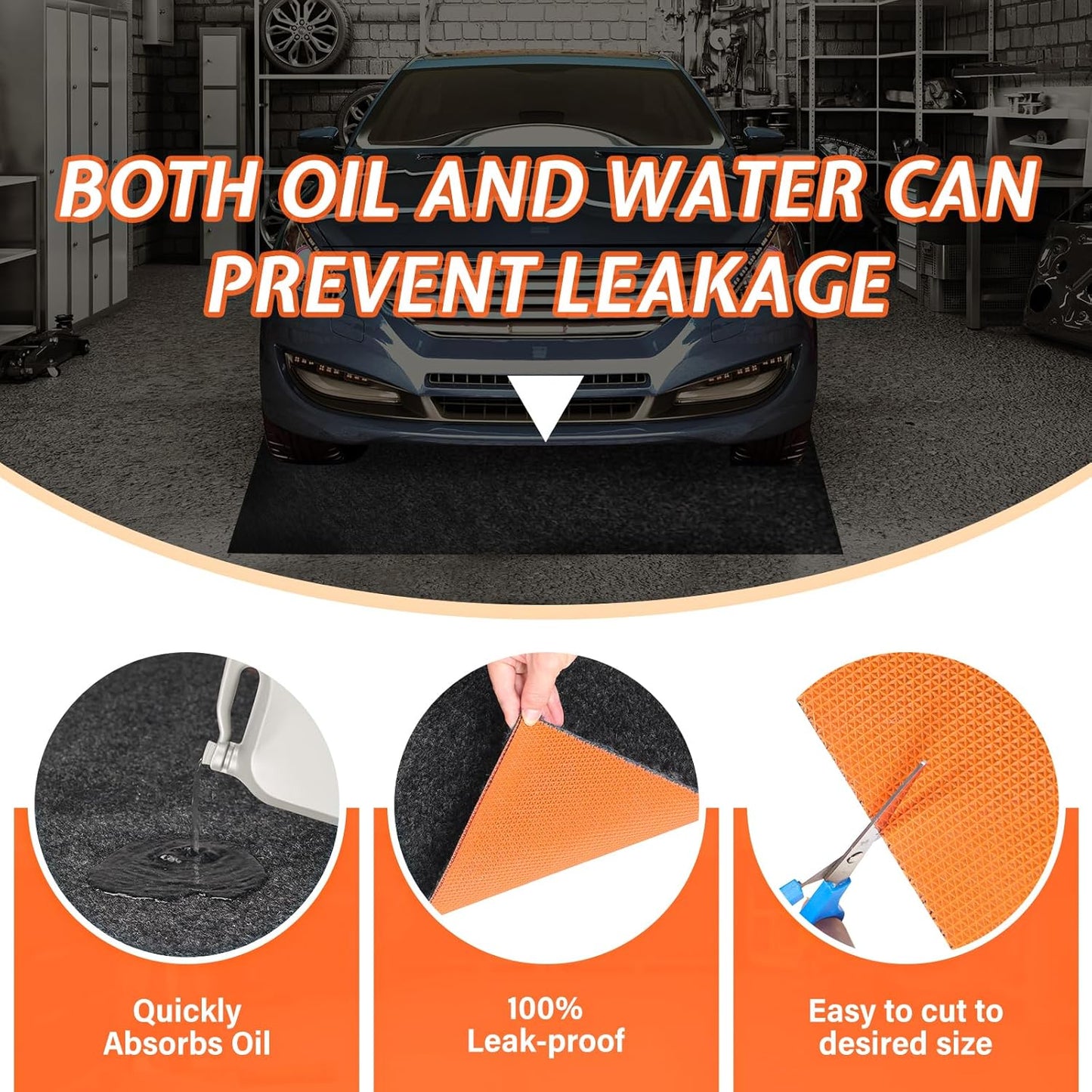 30" x 36" Heavy Duty Oil Spill Mat, Garage Floor Mat for Under Car, 1/4 Inch Thicked Waterproof Rubber Backing Mat Protect Floor, Reusable Oil Drip Leak Absorbent Pads