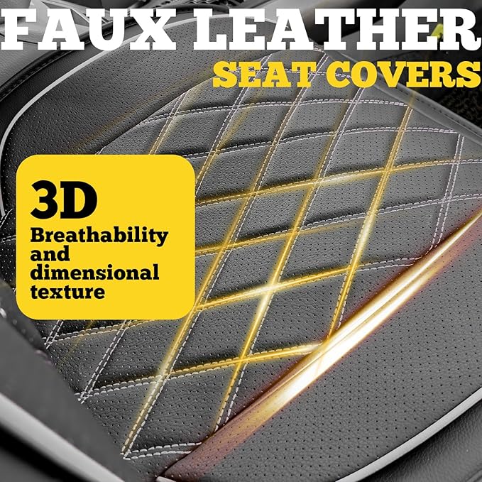 LINGVIDO Car Seat Covers Full Set (5 Seats) - Premium Perforated Nappa Leather, Waterproof Shield, Omni-Adapt Fit SUVs Sedans, Ultimate Family & Pet Protection