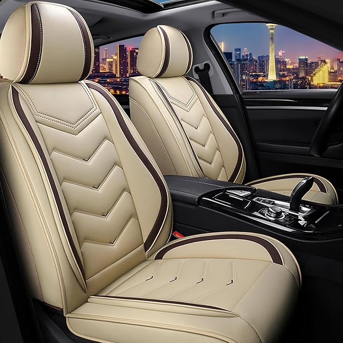 CTDS Car Seat Covers for Honda Accord 2000-2026, Stylish Sport Seat Cover, Premium Nappa Leather Car Seat Cover. Automobile Seat Covers Sets.(Standard 2 Seats/Beige)