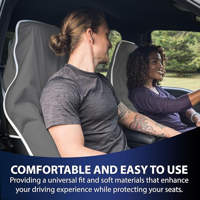 Dri Seats Waterproof Car Seat Cover – Premium Sweat Towel with Slip Resistant Backing for Front Seats in Cars, Trucks, SUVs – Universal Seat Covers & Liner, Easy Install (Gray, Large)