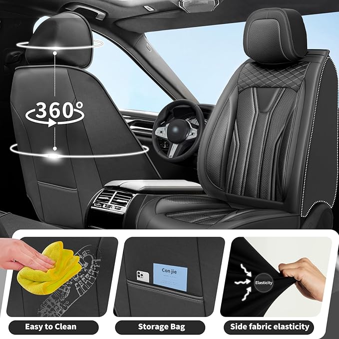 Fit Frontier Car Seat Covers Premium Leather for Nissan Frontier 2009-2025 2026. Waterproof， Breathable, Scratch-Resistant & All-Weather Seat Cushion Protector（Full Set All Black）