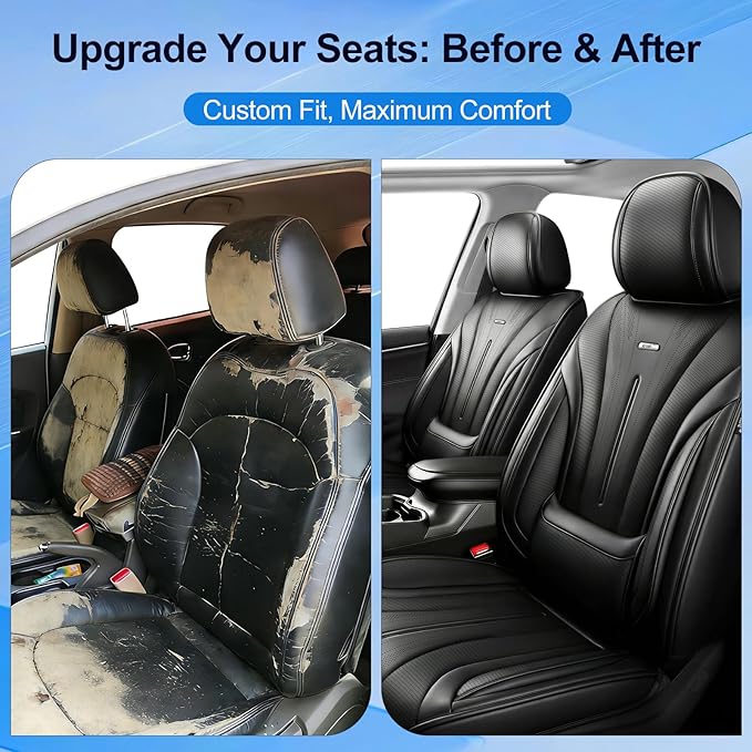 Car Seat Covers (Front Pair) for Select Honda Fit 2007-2020, Premium Full Coverage Leather, Airbag Compatible& Scratch-Resistant, Waterproof & All Weather Breathable Seat Protector, Black