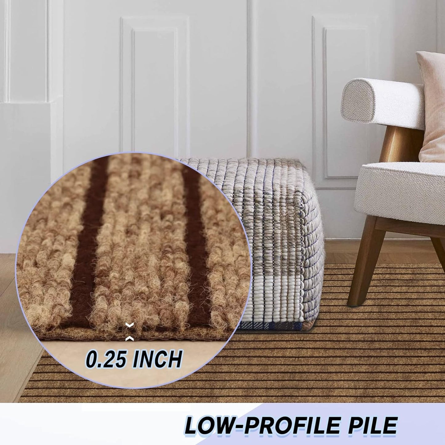 Custom Size Backed Non-Slip Area Rugs Runner, Easy Clean, Waterproof Runner Rugs for Hallway Entryway, Kitchen, Laundry, 3FT x 17FT, Brown Stripe