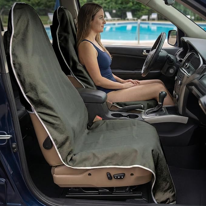 Dri Seats Waterproof Car Seat Cover – Premium Sweat Towel with Slip Resistant Backing for Front Seats in Cars, Trucks, SUVs – Universal Seat Covers & Liner, Easy Install (Gray, Large)