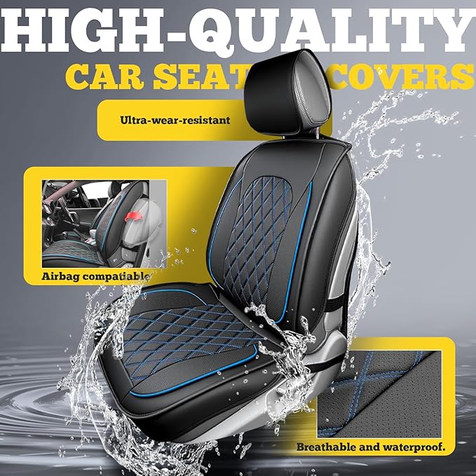 LINGVIDO Car Seat Covers Full Set (5 Seats) - Premium Perforated Nappa Leather, Waterproof Shield, Omni-Adapt Fit SUVs Sedans, Ultimate Family & Pet Protection